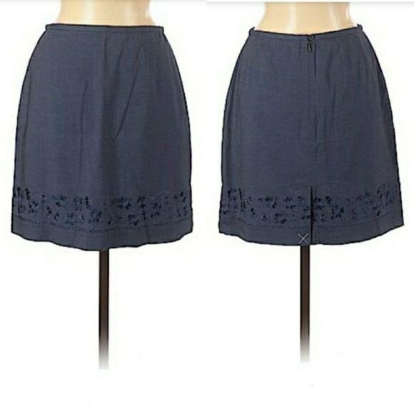 Ann Taylor Floral Embroidered Monochromatic Blue A-line Mini Skirt Sz 6P - Picture 1 of 11